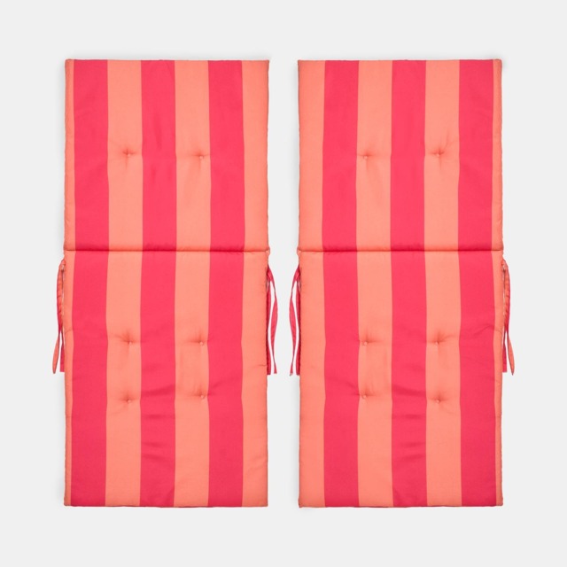 OHS 2 x Stripe Garden Seat Pad Outdoor High Back Chair Cushion Multi Orange/Pink