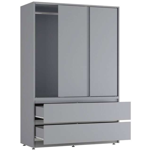 URBNLIVING 3 Sliding Door Wardrobe With 4 Drawers And Hanging Rail Grey Grey Drawers 1