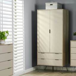 Augusta Industrial Style Pine Wardrobe with 2 Doors and 2 Drawers for Bedroom Storage Cream Cream One Size 1