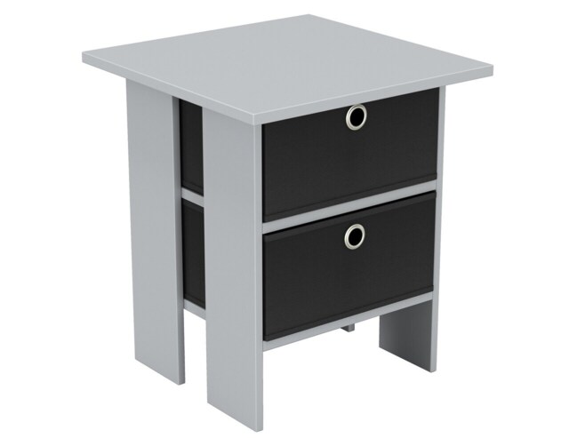 2-Tier 2- Drawer Wooden Side Table Grey Grey & Black 1