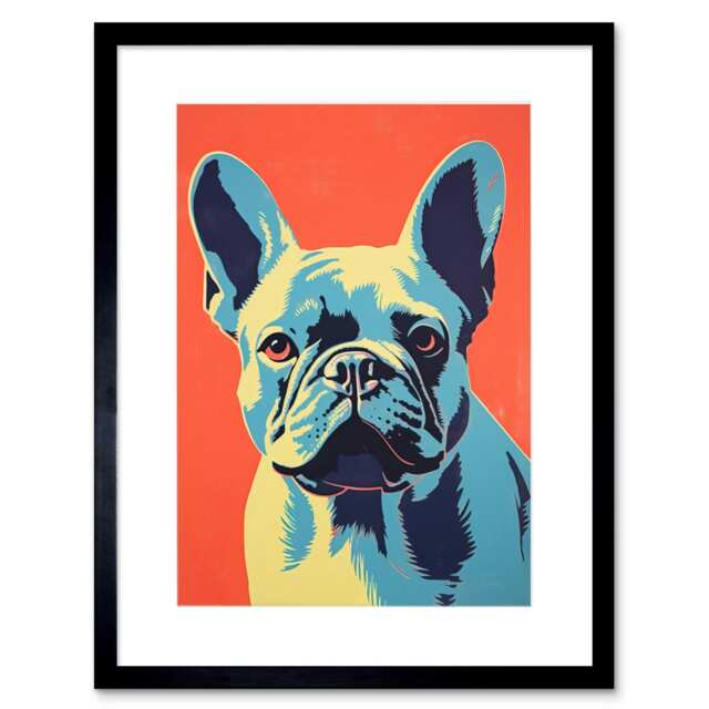"French Bulldog Colour Block Vibrant Pet Portrait 9x7"" Black Framed Wall Art Print"
