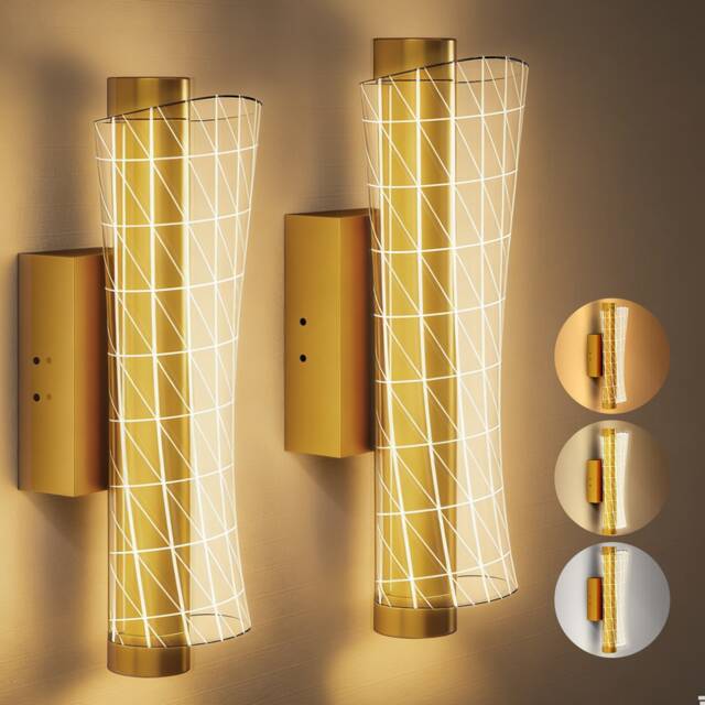 HOMCOM Led Wall Lamp 2 Pack, Modern Indoor Geometric Wall Light, Gold Tone Gold