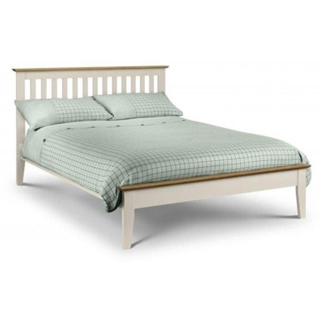 "Premium Timeless Two Tone Stone White and Oak Bed Frame - Double 4ft 6"" (135cm)"