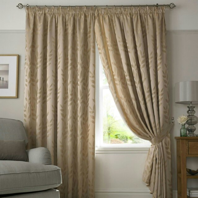 Voli Pencil Pleat Taped Top Lined Curtains - 168cm x 137cm - Latte