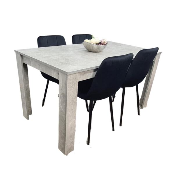 Stone Grey Effect Wood Dining Table Set with 4 Black Velvet Chairs Modern Dining Room Furniture Black One Size 5