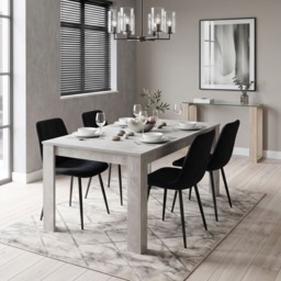 Stone Grey Effect Wood Dining Table Set with 4 Black Velvet Chairs Modern Dining Room Furniture Black One Size 5