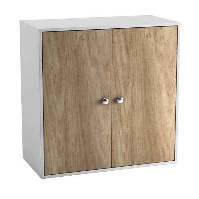 White Tier 2 Door Wooden Cabinet Brown 1