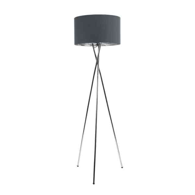 ValueLights Camden Chrome Tripod Floor Lamp Charcoal Chrome Shade