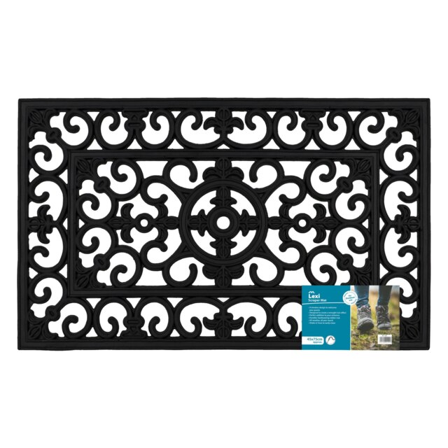 JVL Lexi Wrought Iron Effect Rubber Doormat 45x75cm, Black