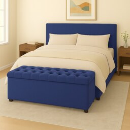 180cm Chesterfield Plush Velvet Sapphire Blue Upholstered Storage Ottoman Bench - Deep Tufted Lid & Wooden Leg