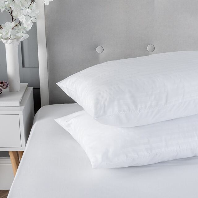 Satin Stripe Pillow Pair Soft Microfibre Cover Hollowfibre Filling Non Allergenic White