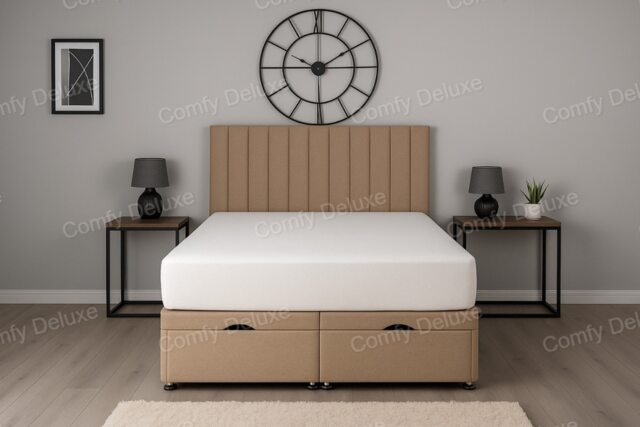 Ottoman Storage Apollo Beige Plush 4ft Small Double Bed Set with Headboard and Mattress