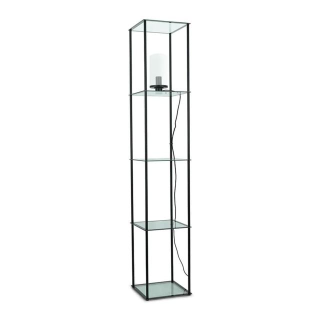 ValueLights Gobie Black Metal Frame with Glass Storage Shelf Floor Lamp Black