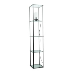 ValueLights Gobie Black Metal Frame with Glass Storage Shelf Floor Lamp Black