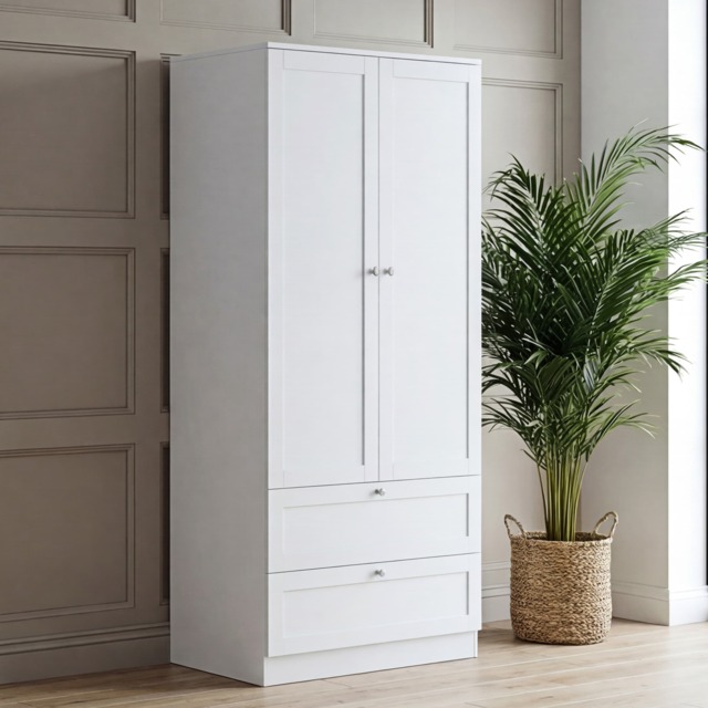 Vida Designs Altino 2 Door 2 Drawer White Wardrobe with Hanging Rail - H: 170cm x W: 77cm x D: 53cm