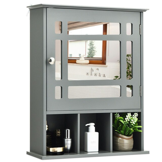 COSTWAY Bathroom Wall Storage Cabinet Medicine Organizer Grey Grey 1