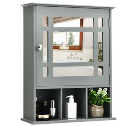 COSTWAY Bathroom Wall Storage Cabinet Medicine Organizer Grey Grey 1