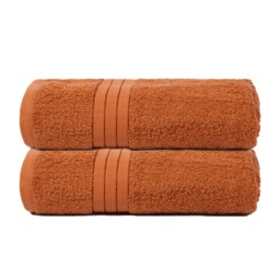 OHS 2 x Luxury 100% Cotton 500GSM Bathroom Bath Towels, 70x115cm - Burnt Orange