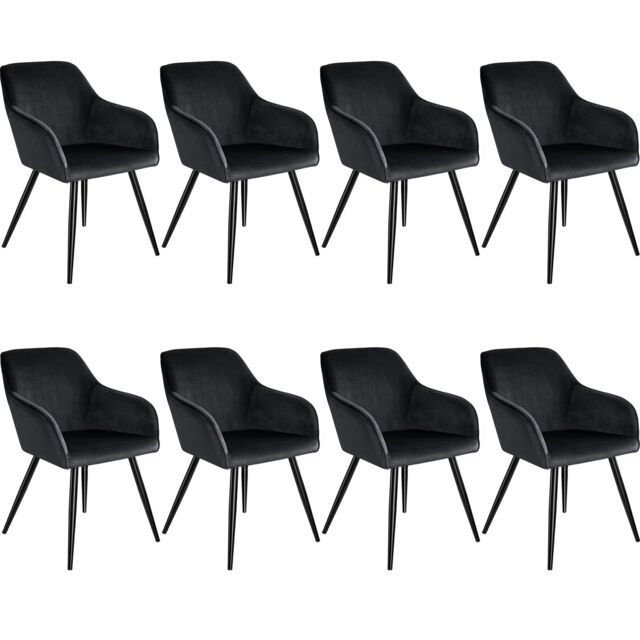 Dining Chair Marilyn - with armrests, padded, velvet look, black steel legs Black black One Size 8