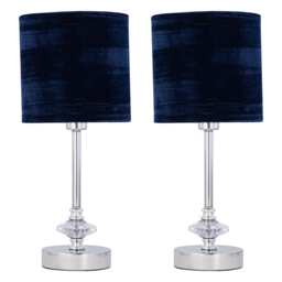 Set of 2 Chrome Jewelled Table Lamp with Navy Blue Velvet Shades Chrome Polished chrome plate with clear acrylic detail and navy velvet 2