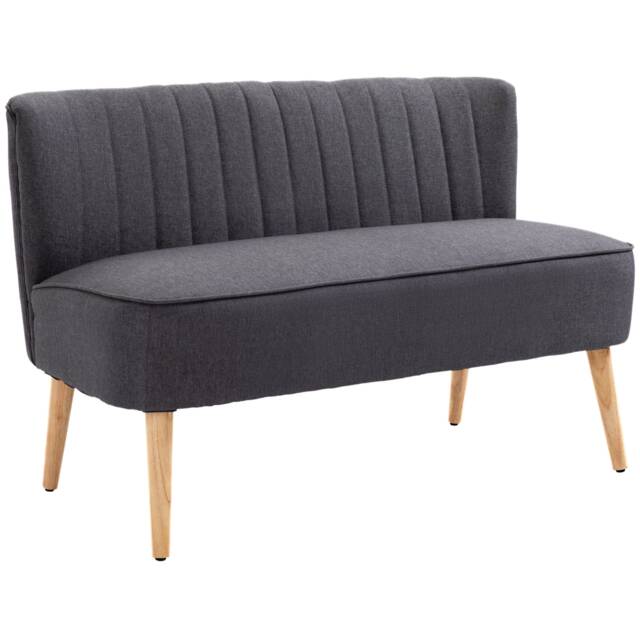 HOMCOM Modern Linen Double Seat Sofa with Wood Frame Foam Padding Breathable Comfortable Compact Couch Home Office Dark Grey