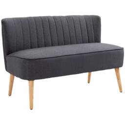 HOMCOM Modern Linen Double Seat Sofa with Wood Frame Foam Padding Breathable Comfortable Compact Couch Home Office Dark Grey
