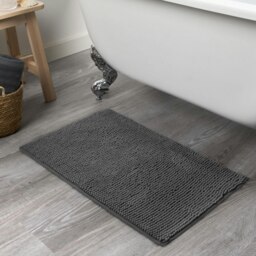 OHS Soft Microfibre Non-Slip Absorbent Noodle Bobble Chenille Bath Mat, 75x45cm - Charcoal