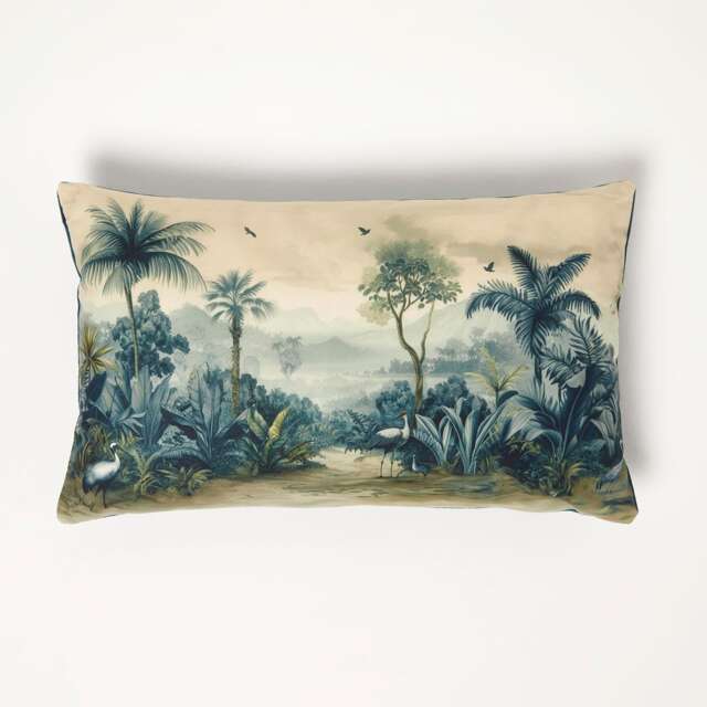 Homescapes Blue Palm Sepia Cushion - 30 x 50 cm