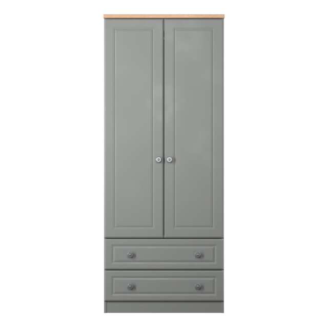 Surrey 2 Drawer Double Wardrobe in Dusk Grey & Bardolino Oak (Ready Assembled) Grey Dusk Grey & Bardolino Oak