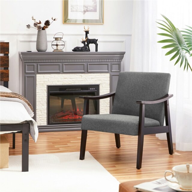 Yaheetech Fabric Side Accent Chair with Rubberwood Legs