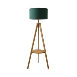 ValueLights Morrigan Mid Wood Floor Lamp Forest Green Shade and Bulb