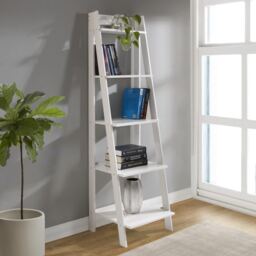 Mercers Furniture Corona White Ladder Bookcase Open Display Shelves Solid Wood Mexican Pine Wooden