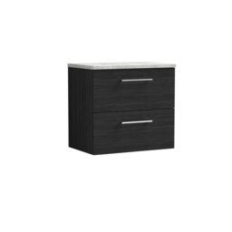Balterley Level Wall Hung 2 Drawer Vanity Unit with Laminate Worktop for Modern Bathroom Storage Black Black Woodgrain