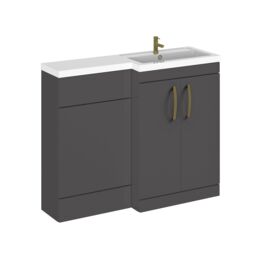 Balterley Right-Hand Bathroom Vanity and WC Unit Combination with Basin, with Handles Grey Gloss Grey