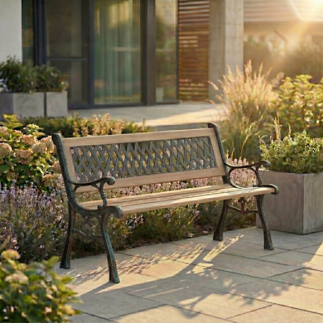 Garden Vida 3 Seater Garden Bench Outdoor Patio Seating, Cross Style