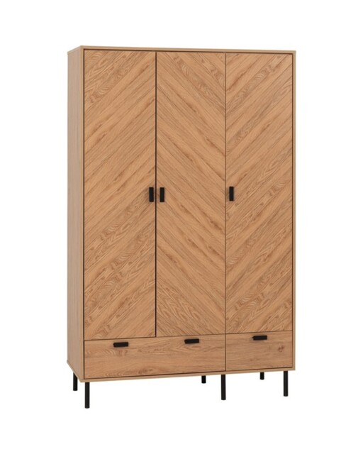 Leon 3 Door 2 Drawer Wardrobe - L47 x W118.5 x H190.5 cm - Medium Oak Effect Brown