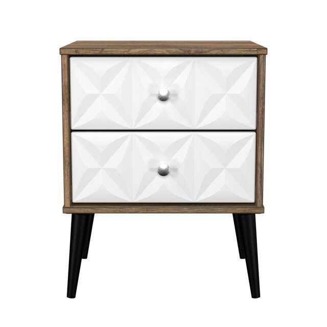 Toledo 2 Drawer Compact Bedside Cabinet in White Matt & Vintage Oak (Ready Assembled) White White Matt & Vintage Oak