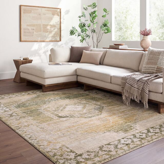 LIVABLISS Fifth Avenue-Vintage Traditional Boho Fringe Rug 152 x 225 cm Green Brown Grey