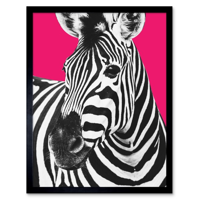 "Zebra Modern Pink Living Room Kitchen Home Decor 12x16"" Framed Wall Art Print"
