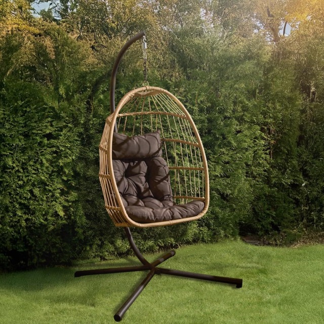 OHS Outdoor Folding Floating Garden Hanging Cushioned Egg Chair Yellow Natural One Size