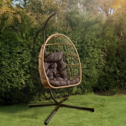 OHS Outdoor Folding Floating Garden Hanging Cushioned Egg Chair Yellow Natural One Size