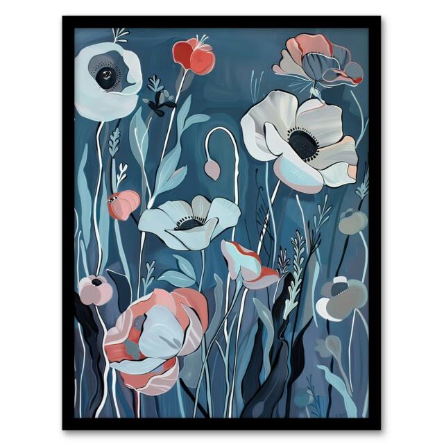 Elegant Spring Wildflowers Pink Living Room Black Framed Wall Art Print A4