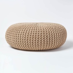 Homescapes Linen Large Round Cotton Knitted Pouffe Footstool