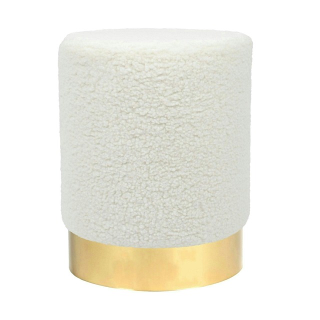 Harbour Housewares Round Boucle Footstool - H36 x D29cm - Cream
