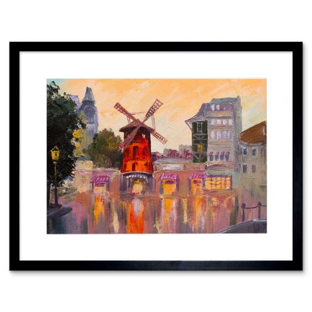 "Moulin Rouge Cabaret Paris France Painting 9x7"" Black Framed Wall Art Print"
