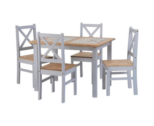 Salvador 1 and 4 Tile Top Dining Set - Slate Grey - Distressed Waxed Pine Grey 5