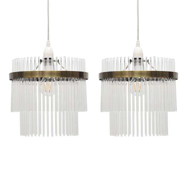 Set of 2 Georgia - Antique Brass with Glass Easy Fit Pendant Shades