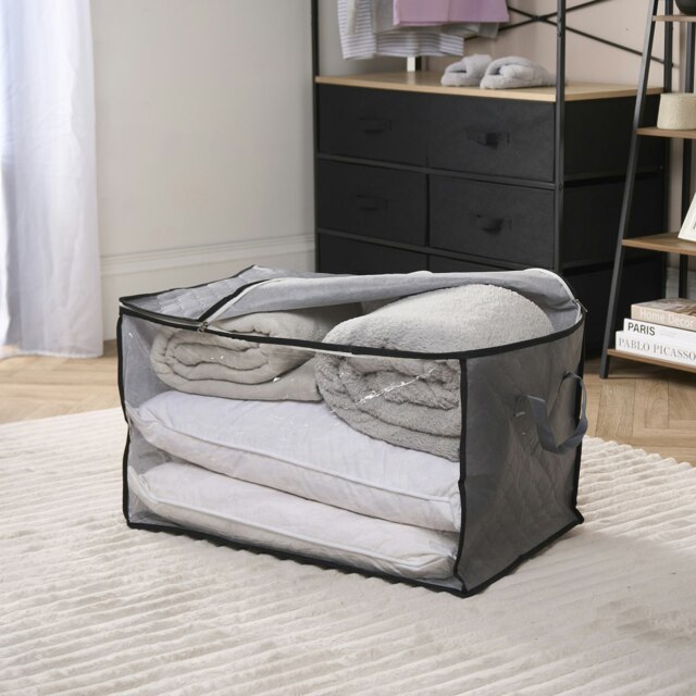 OHS Extra Large Reusable Clothes Shoes Bedding Underbed Bedroom Storage Organiser Bag - 112L Grey Charcoal 70 x 70 x 40cm