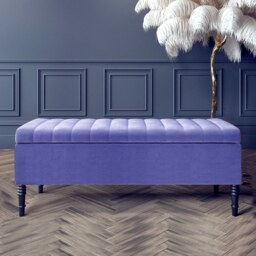 90cm Paris Striped Ottoman Storage Bench -Upholstered Shoes Bench with Black Turned Wooden Legs - Blue Naple Ottoman Bench