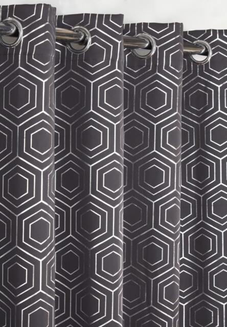 Element Geometric Thermal Blackout Eyelet Curtains 116cm x 137cm Charcoal Grey Grey